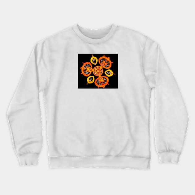 Petaaw Dance of the Cowrie Mystical African Patterns Orange Crewneck Sweatshirt by Tony Cisse Art Originals